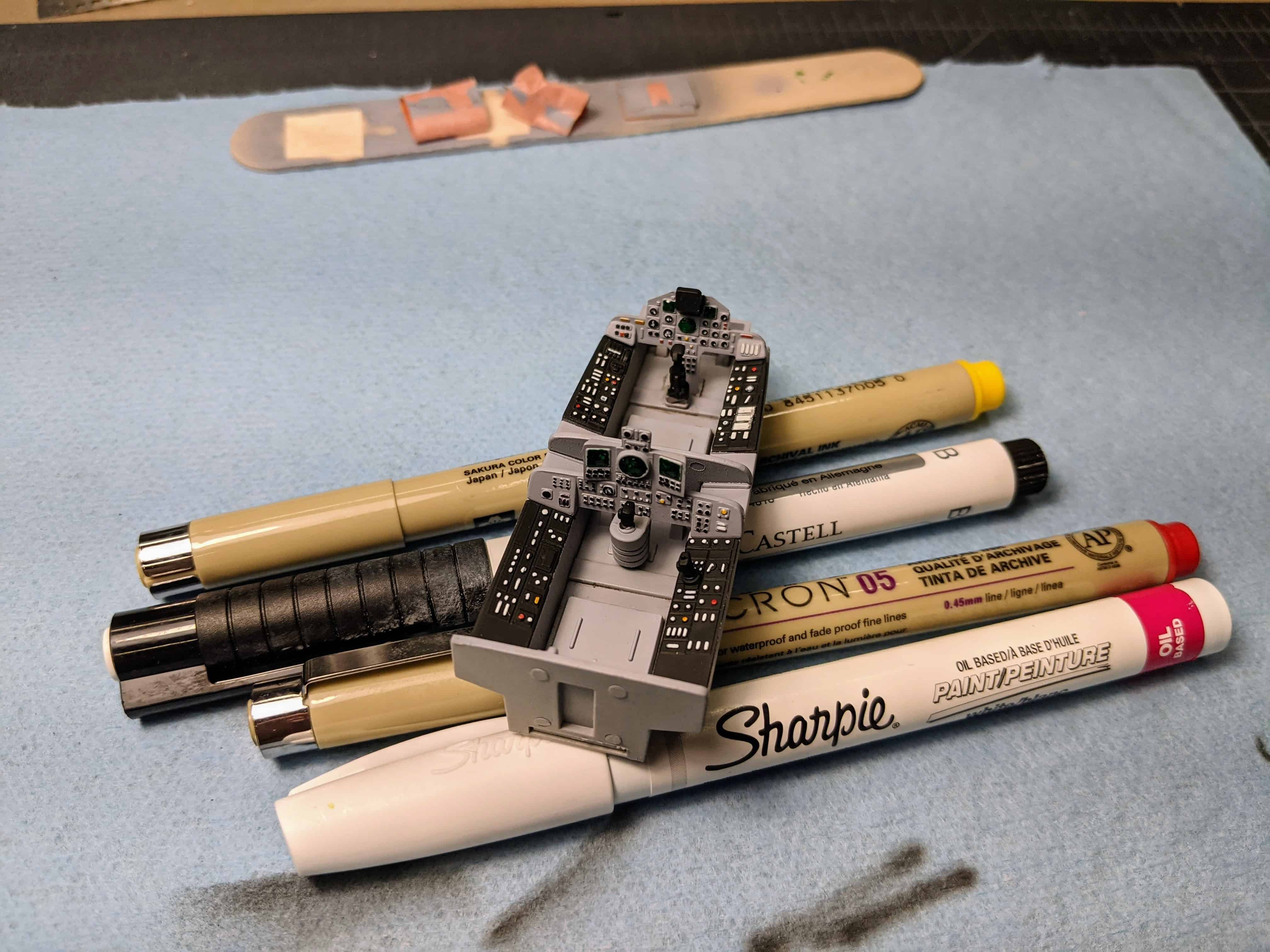 Cockpit detailed with pens
